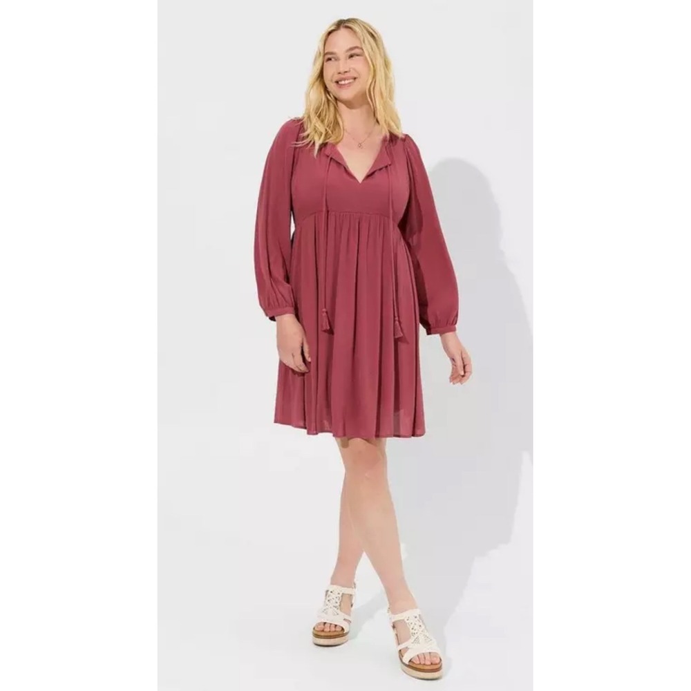 Torrid 2 Maroon Plus Size Long Sleeve Gauze Fit & Flare Boho 2x 18 20 NWT